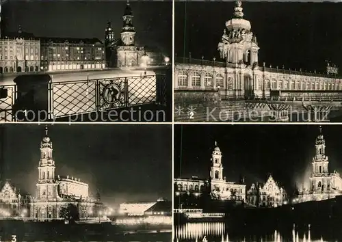 AK / Ansichtskarte Dresden bei Nacht Altmarkt Kreuzkirche Zwinger Kranentor Kath Hofkirche Bruehlsche Terrasse  Kat. Dresden Elbe