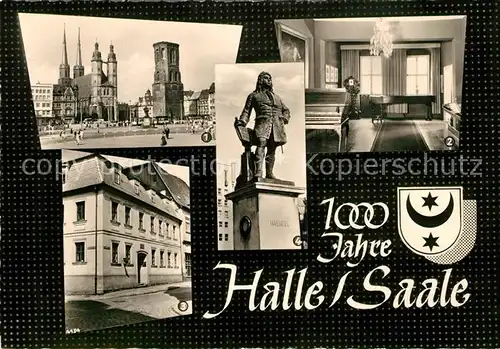 AK / Ansichtskarte Halle Saale Marktplatz Englandzimmer im Haendelhaus Haendel Denkmal Kat. Halle