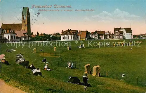 AK / Ansichtskarte Cuxhaven Nordseebad Deichpromenade und evangelische Garnisonkirche Kat. Cuxhaven