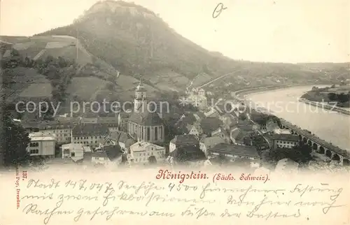 AK / Ansichtskarte Koenigstein Saechsische Schweiz Blick ueber die Stadt und Elbe Festung Koenigstein Kat. Koenigstein Saechsische Schweiz