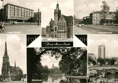 AK / Ansichtskarte Karl Marx Stadt Hotel Moskau Rathaus Hauptbahnhof Petrikirche Schlossteich Hochhaus Kat. Chemnitz