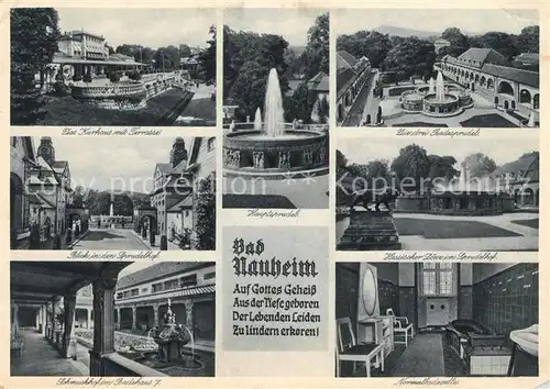 AK / Ansichtskarte Bad Nauheim Kurhaus Terrasse Sprudelhof Schmuckhof Badehaus 7 Loewenskulptur Badezelle Kat. Bad Nauheim