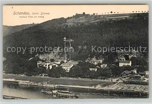 AK / Ansichtskarte Bad Schandau Sendigs Villen mit Aufzug Blick ueber die Elbe Kat. Bad Schandau