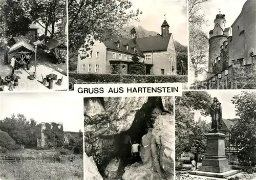 AK / Ansichtskarte Hartenstein Zwickau Gartenrestaurant Bahnhofsgaststaette Bahnhof Burg Stein Ruine Schloss Kat. Hartenstein Zwickau