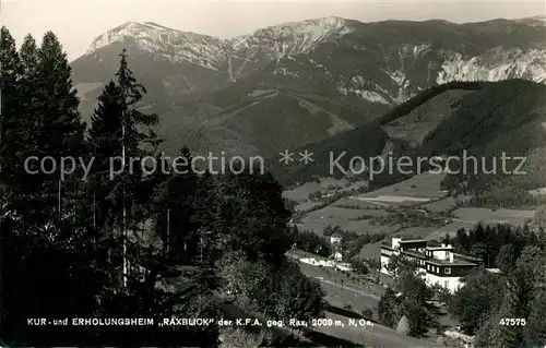 AK / Ansichtskarte Prein Rax Kur und Erholungsheim Raxblick gegen Rax Schneeberg Gruppe Kat. Reichenau an der Rax