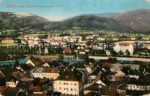 AK / Ansichtskarte Villach Kaernten Panorama Blick vom Stadtpfarrturm gegen Lind Kat. Villach