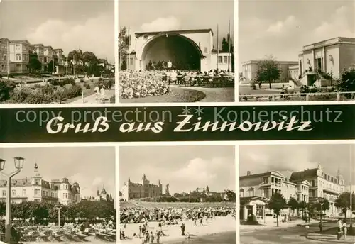 AK / Ansichtskarte Zinnowitz Ostseebad Konzerthalle Strand Promenade Kurhaeuser