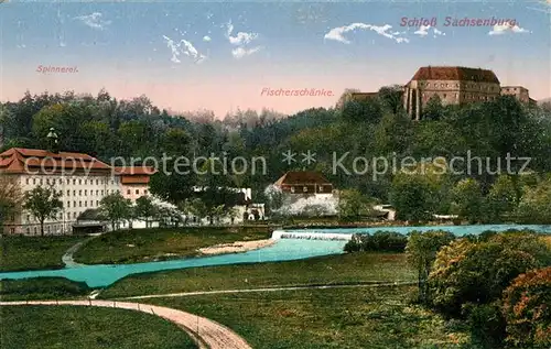 AK / Ansichtskarte Sachsenburg Frankenberg Blick ueber die Zschopau Spinnerei Fischerschaenke Schloss