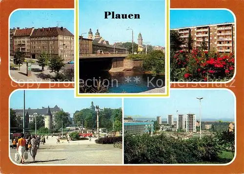 AK / Ansichtskarte Plauen Vogtland Leninplatz Neue Elsterbruecke Seehaus Otto Grotewohl Platz Bahnhof Hochhaeuser Kat. Plauen