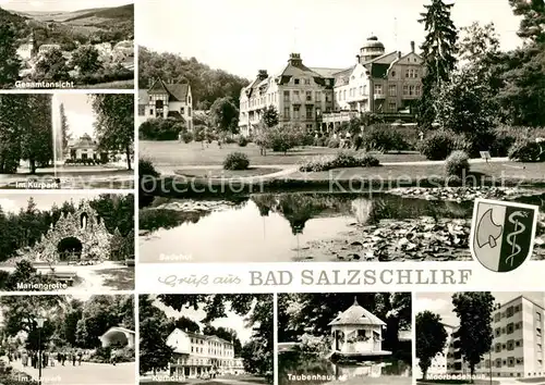 AK / Ansichtskarte Bad Salzschlirf Kurpark Mariengrotte Taubenhaus Moorbadehaus Badehof Kat. Bad Salzschlirf