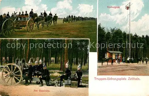 AK / Ansichtskarte Zeithain Truppenuebungsplatz Soldaten zu Pferd Geschuetz Korbsignal Kat. Zeithain