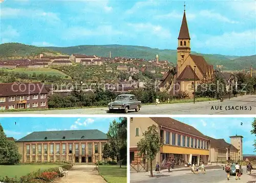 AK / Ansichtskarte Aue Erzgebirge Stadtbild mit Kirche Kulturhaus Ernst Thaelmann Kaufhaus Oberschule Kat. Aue