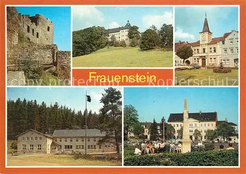 AK / Ansichtskarte Frauenstein Brand Erbisdorf Burgruine Schloss Rathaus Ferienheim Kummermuehle Distanzsaeule Markt Kat. Brand Erbisdorf