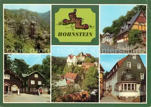 AK / Ansichtskarte Hohnstein Saechsische Schweiz Hafersaecke Obere Strasse Brand Burgblick Ferienheim Am hohen Stein Kat. Hohnstein