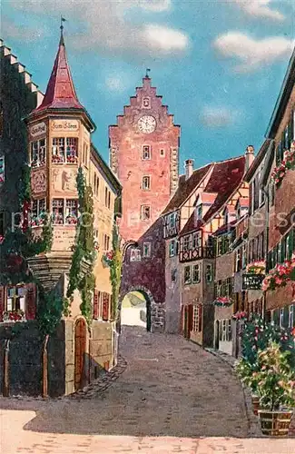 AK / Ansichtskarte Meersburg Bodensee Obertor und Gasthof zum Baeren Altstadt Kuenstlerkarte Kat. Meersburg