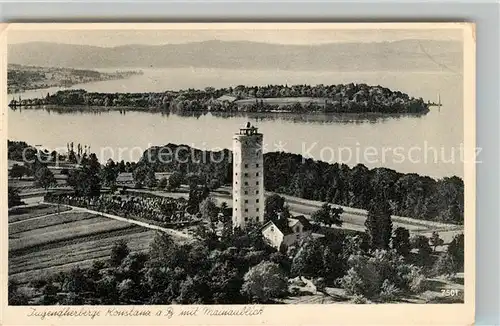 AK / Ansichtskarte Konstanz Bodensee Jugendherberge mit Insel Mainau Fliegeraufnahme Kat. Konstanz