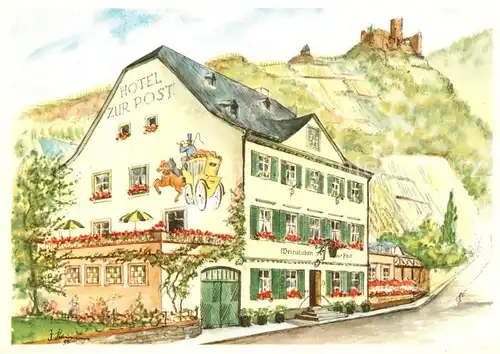 AK / Ansichtskarte Bernkastel Kues Hotel Weinstuben zur Post Zeichnung Kuenstlerkarte Kat. Bernkastel Kues