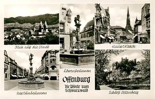 AK / Ansichtskarte Offenburg Stadtblick Loewenbrunnen Hauptstrasse Neptunbrunnen Schloss Ortenberg Kat. Offenburg