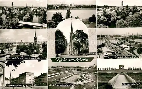 AK / Ansichtskarte Kehl Rhein Marktplatz Friedenskirche Rheinbruecke Zoll Rathausplatz Schwimmbad Ehrenfriedhof Kat. Kehl