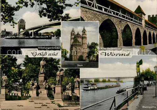 AK / Ansichtskarte Worms Rhein Nibelungenbruecke Dom Stadtmauer Lutherdenkmal Rheinpartie Kat. Worms