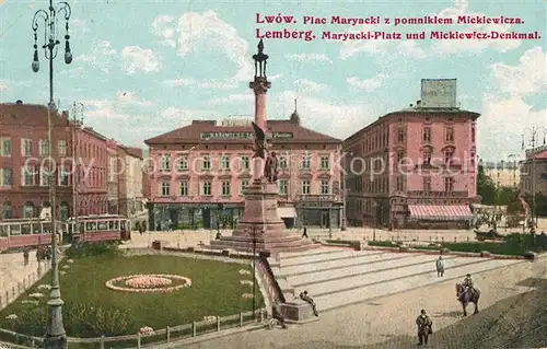 AK / Ansichtskarte Lwow Lemberg Lviv Maryacki Platz Mickiewicz Denkmal  Kat. Ukraine