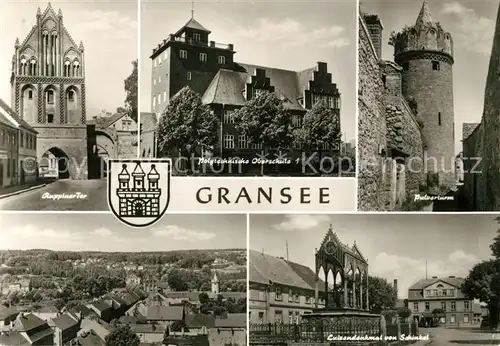 AK / Ansichtskarte Gransee Ruppiner Tor Polytech Oberschule Pulverturm Stadtblick Luisendenkmal von Schinkel Kat. Gransee