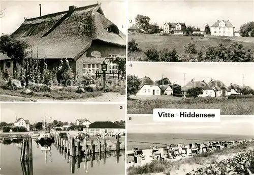 AK / Ansichtskarte Vitte Hiddensee Blaue Scheune Hafen Teilansicht Fischerhaeuser Strand