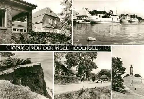 AK / Ansichtskarte Kloster Hiddensee Gerhart Hauptmann Gedaechtnisstaette Haus Seedorn Im Hafen Steilkueste Teilansicht Leuchtturm Kat. Insel Hiddensee