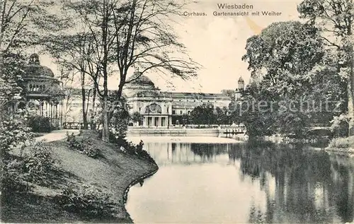 AK / Ansichtskarte Wiesbaden Kurhaus Gartenansicht Weiher Kat. Wiesbaden