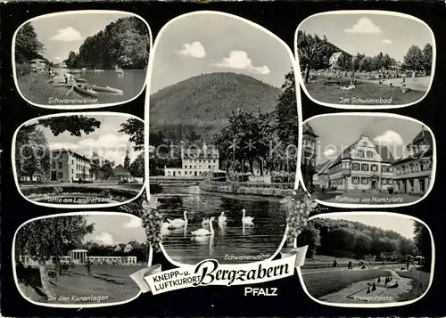 AK / Ansichtskarte Bergzabern Bad Schwanenweiher Schwimmbad Kleingolfplatz Rathaus Marktplatz Kat. Bad Bergzabern