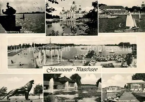 AK / Ansichtskarte Hannover Neues Rathaus Maschsee Gaststaetten Loewe von Breker Maschsee Kat. Hannover