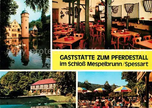AK / Ansichtskarte Mespelbrunn Gaststaette zum Pferdestall im Schloss Mespelbrunn Terrasse Kat. Mespelbrunn