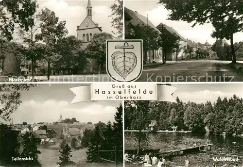 AK / Ansichtskarte Hasselfelde Marktplatz Waldfreibad Panorama Kat. Hasselfelde