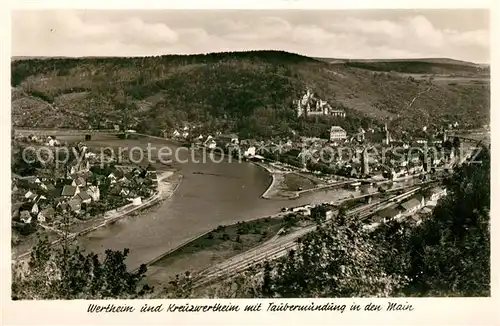 AK / Ansichtskarte Wertheim Main Fliegeraufnahme mit Kreuzwertheim Taubermuendung und Main Kat. Wertheim