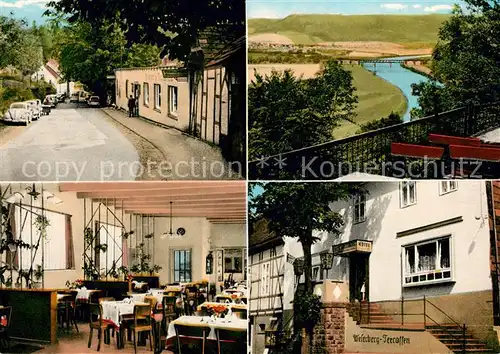 AK / Ansichtskarte Fuerstenberg Weser Weserberg Terrassen und Hotel Fuerstenberg Gastraum Strassenpartie Kat. Fuerstenberg