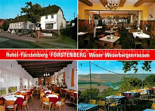 AK / Ansichtskarte Fuerstenberg Weser Weserberg Terrassen und Hotel Fuerstenberg Gastraum Terrasse Kat. Fuerstenberg