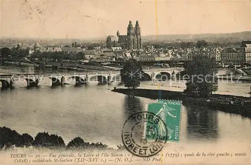 AK / Ansichtskarte Tours Indre et Loire Vue generale la Loire et l Ile Simon Pont de Pierre Kat. Tours