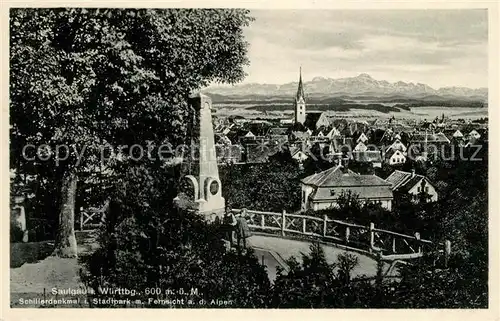 AK / Ansichtskarte Saulgau Schillerdenkmal Stadtpark Alpenpanorama Kat. Bad Saulgau