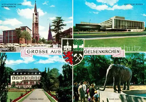 AK / Ansichtskarte Gelsenkirchen Altstadtkirche mit Probsteikirche Staedt Buehnen Schloss Berge Ruhr Zoo Kat. Gelsenkirchen