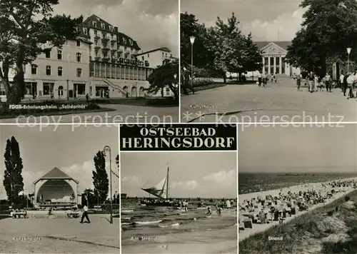 AK / Ansichtskarte Heringsdorf Ostseebad Usedom Erholungsheim Solidaritaet Kulturhaus Konzertplatz Strand  Kat. Heringsdorf