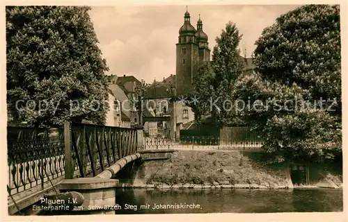 AK / Ansichtskarte Plauen Vogtland Elsterpartie am schwarzen Steg mit Johanniskirche Kat. Plauen