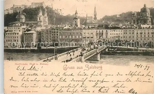 AK / Ansichtskarte Salzburg Oesterreich Stadtbruecke Stadt und Festung Kat. Salzburg