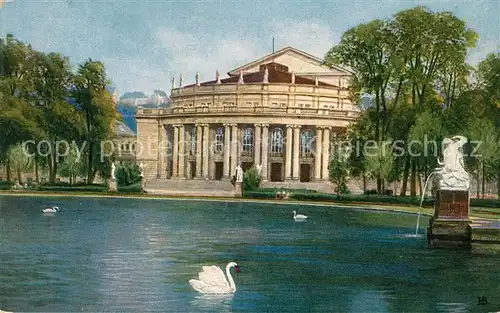 AK / Ansichtskarte Stuttgart Landestheater Schwanenteich Skulptur Kunstkarte Nr 34 Kat. Stuttgart