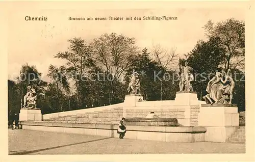 AK / Ansichtskarte Chemnitz Brunnen neues Theater Schilling Figuren Kat. Chemnitz