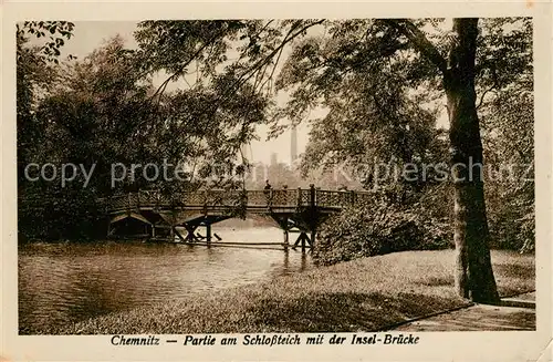 AK / Ansichtskarte Chemnitz Schlossteich Insel Bruecke Kat. Chemnitz