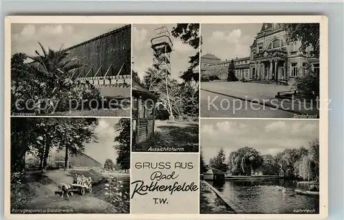 AK / Ansichtskarte Bad Rothenfelde Gradierwerk Badehaus Aussichtsturm Ponygespann Kahnteich Kat. Bad Rothenfelde