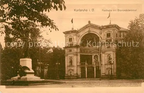 AK / Ansichtskarte Karlsruhe Baden Festhalle mit Bismarckdenkmal