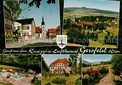 AK / Ansichtskarte Gersfeld Rhoen Kirche Panorama Schwimmbad Kurhaus Park Kat. Gersfeld (Rhoen)