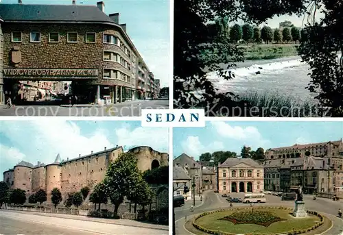 AK / Ansichtskarte Sedan Ardennes Porte monumentale de la reu Gambetta Un coin de Meuse Le Chateau fort Place Turenne et Hotel de Ville Kat. Sedan