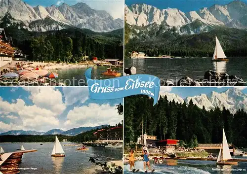 AK / Ansichtskarte Eibsee mit Zugspitze Waxensteingrat Ammergauer Berge Pavillon Kat. Grainau